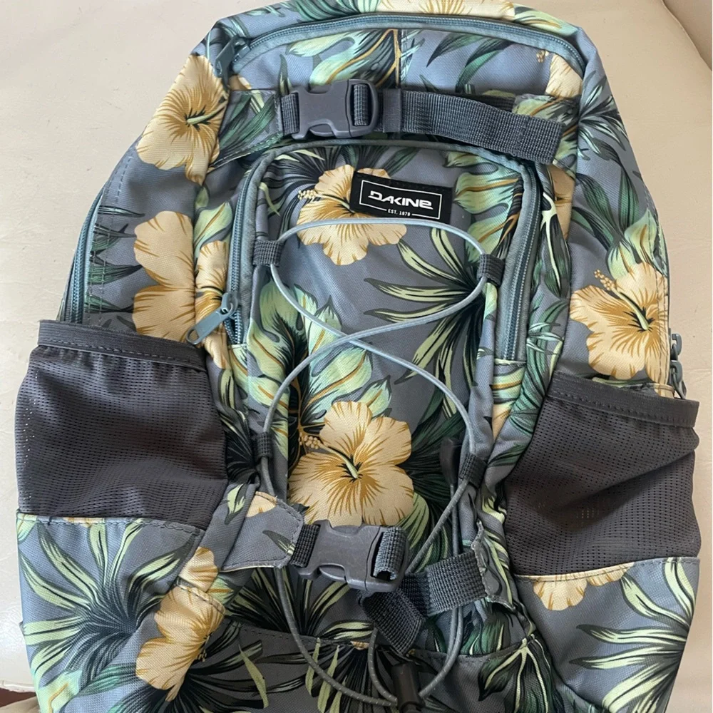 Dakine Gray and Yellow Floral Tropical Hibiscus Backpack - Tough and Stunning! - Picture 2 of 13